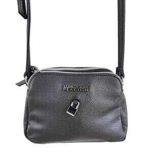 Kenneth Cole Reaction Gray Vegan Leather Crossbody Bag Small Purse w/ Lock Charm